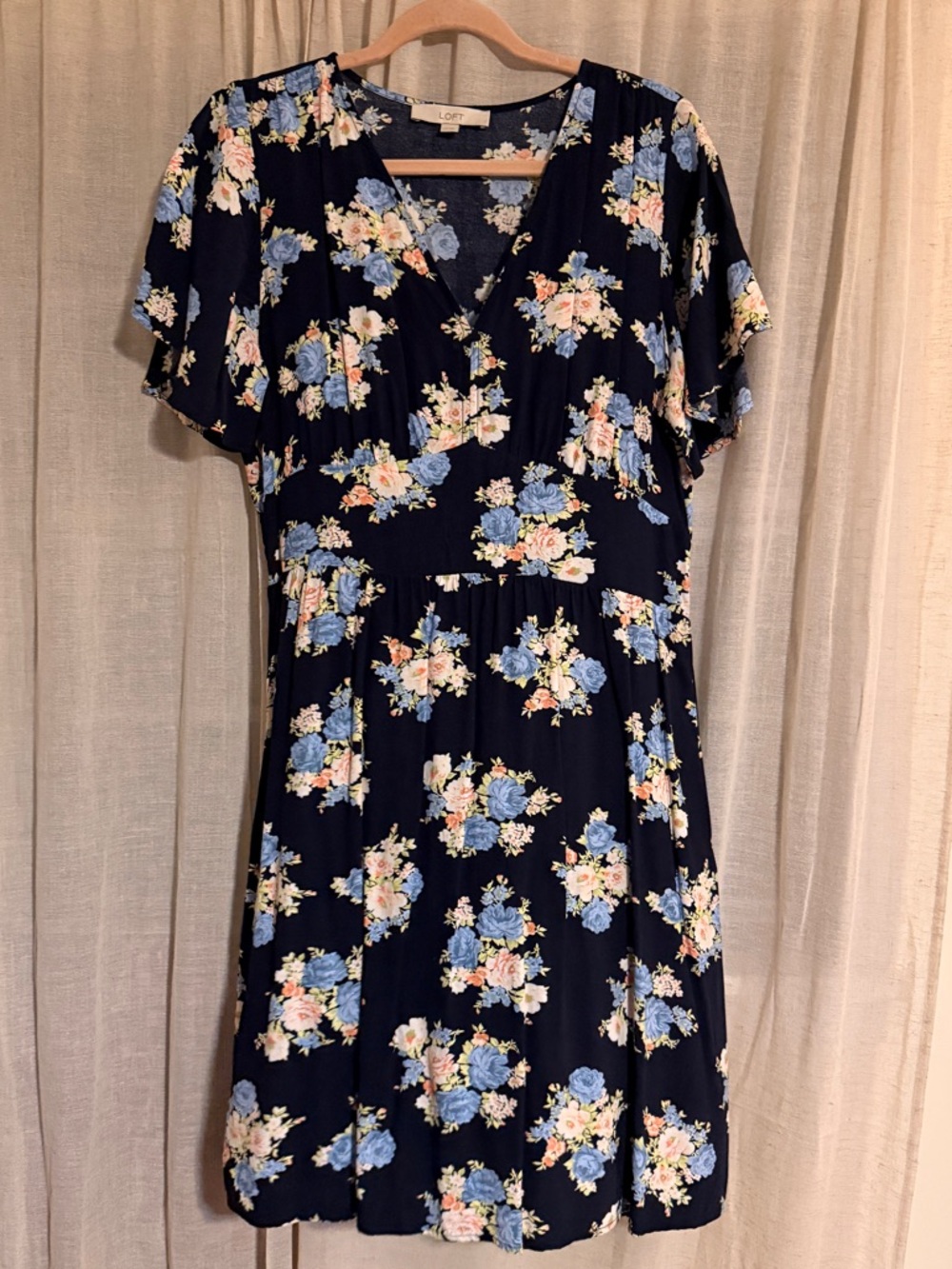 LOFT- Floral size 12 Short Sleeve Navy Dress